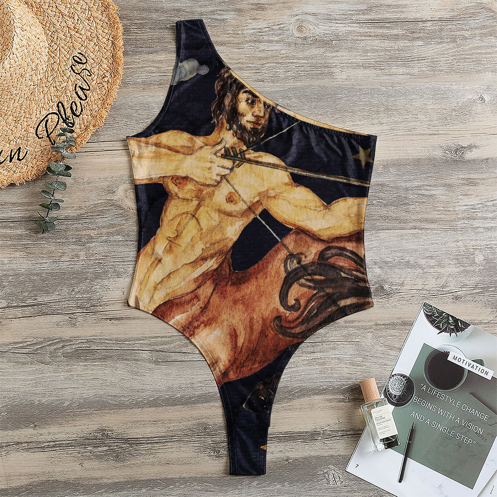 Watercolor Sagittarius Zodiac Sign Print One Shoulder Bodysuit