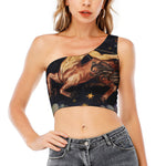 Watercolor Sagittarius Zodiac Sign Print One Shoulder Crop Top