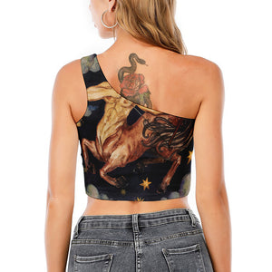 Watercolor Sagittarius Zodiac Sign Print One Shoulder Crop Top