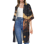 Watercolor Sagittarius Zodiac Sign Print Open Front Beach Cover Up