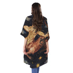Watercolor Sagittarius Zodiac Sign Print Open Front Beach Cover Up