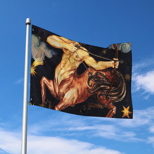 Watercolor Sagittarius Zodiac Sign Print Polyester Flag