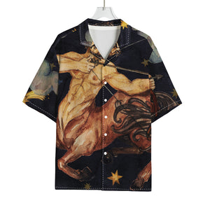 Watercolor Sagittarius Zodiac Sign Print Rayon Hawaiian Shirt