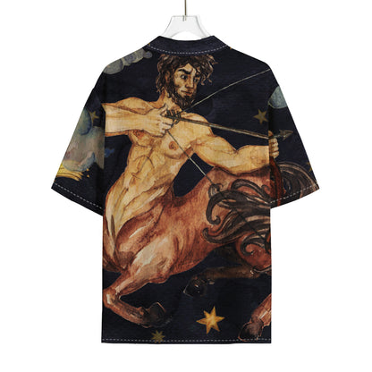 Watercolor Sagittarius Zodiac Sign Print Rayon Hawaiian Shirt