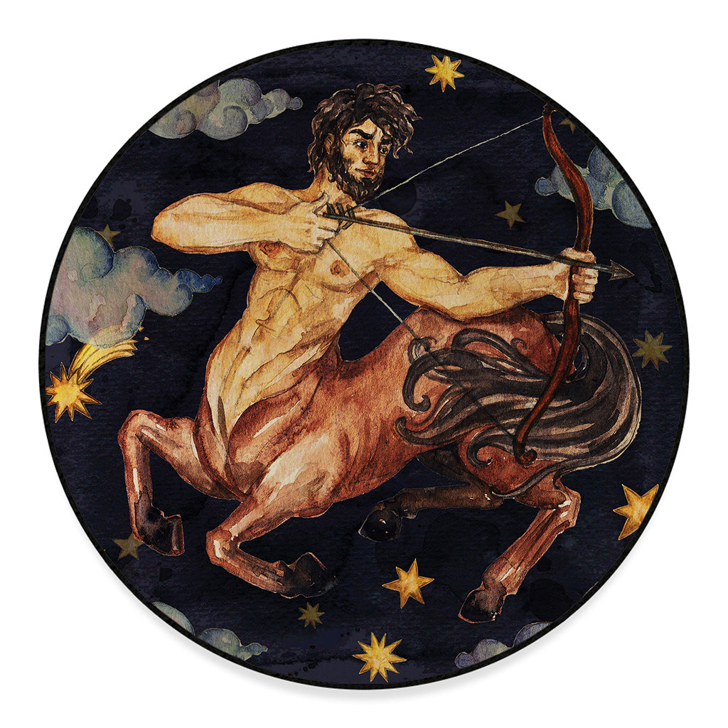 Watercolor Sagittarius Zodiac Sign Print Round Floor Mat