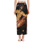 Watercolor Sagittarius Zodiac Sign Print Side Slit Maxi Skirt