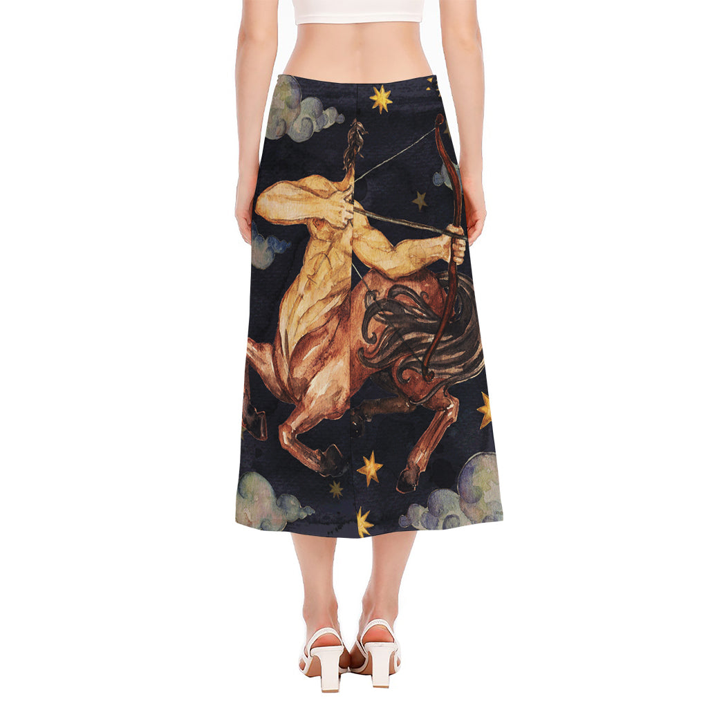 Watercolor Sagittarius Zodiac Sign Print Side Slit Midi Skirt