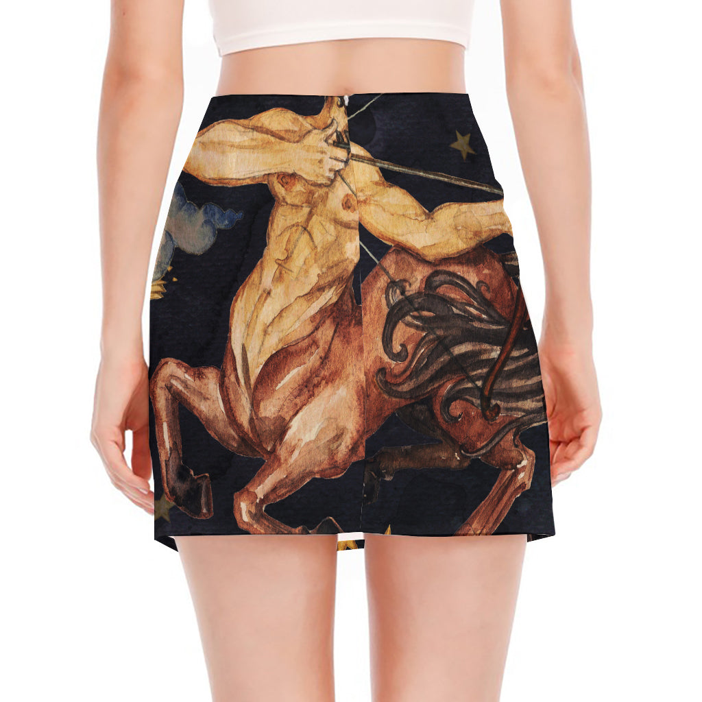 Watercolor Sagittarius Zodiac Sign Print Side Slit Mini Skirt