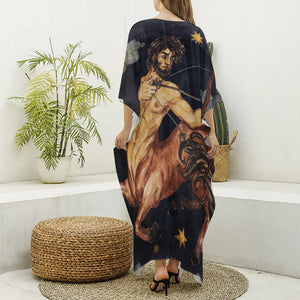 Watercolor Sagittarius Zodiac Sign Print Silk V-Neck Kaftan Dress