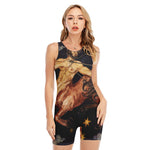 Watercolor Sagittarius Zodiac Sign Print Sleeveless One Piece Swimsuit