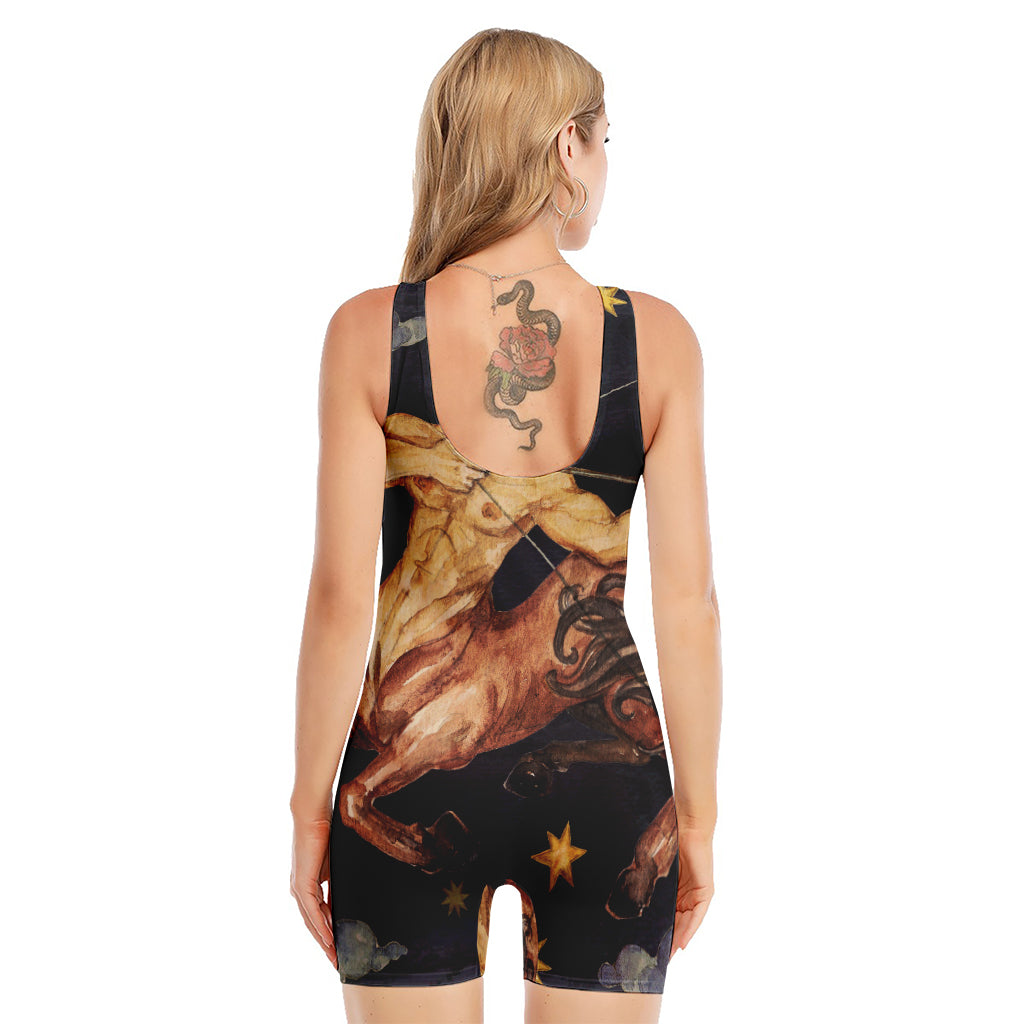 Watercolor Sagittarius Zodiac Sign Print Sleeveless One Piece Swimsuit