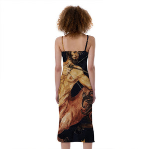 Watercolor Sagittarius Zodiac Sign Print Slim Fit Midi Cami Dress