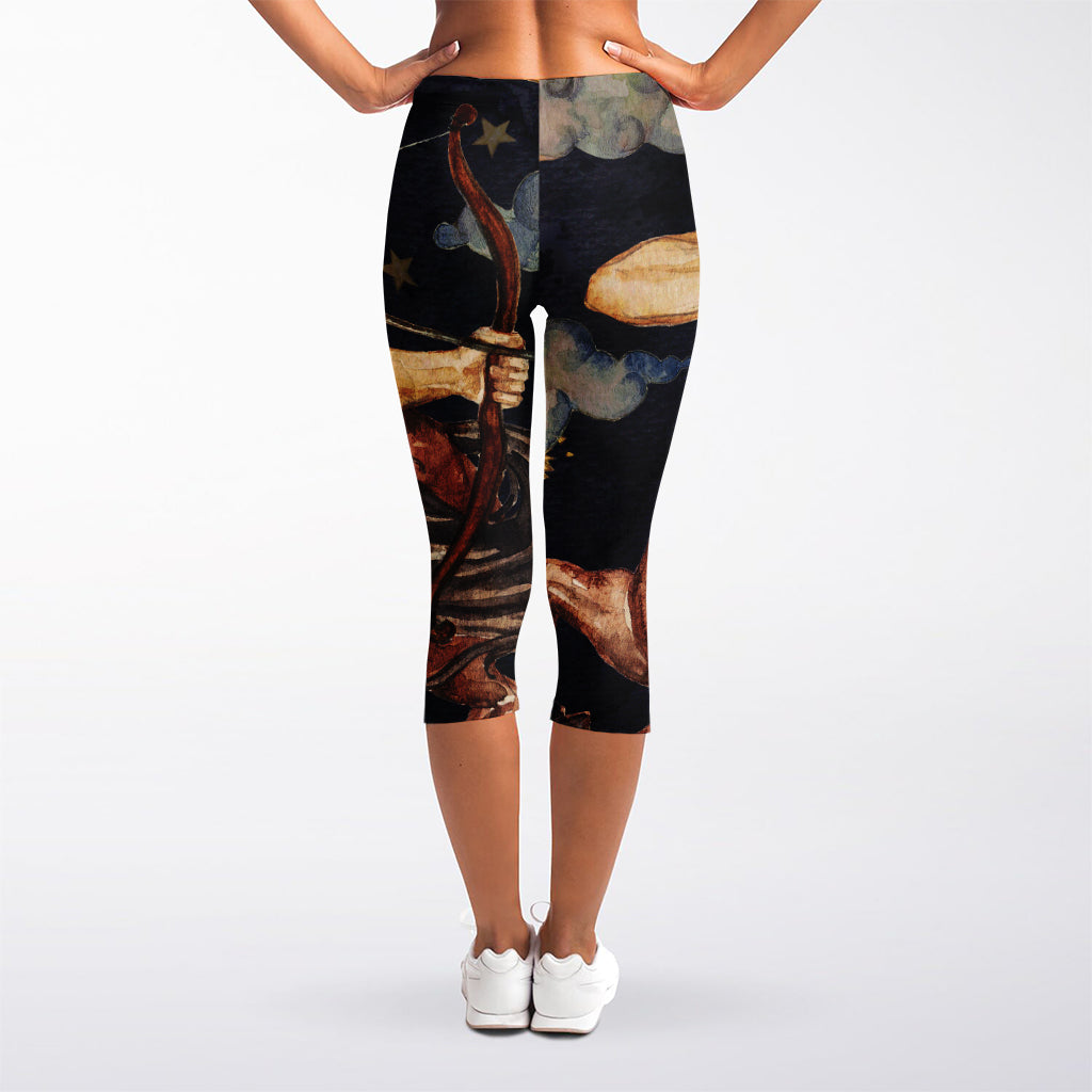 Watercolor Sagittarius Zodiac Sign Print Women's Capri Leggings