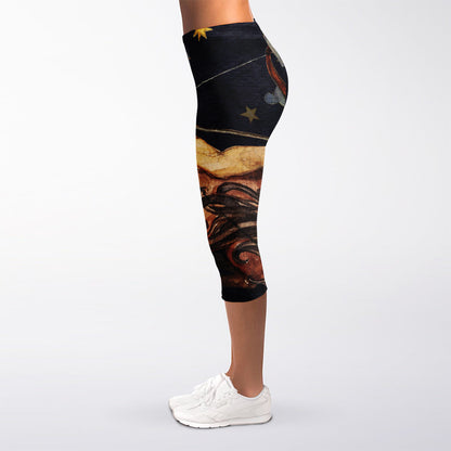 Watercolor Sagittarius Zodiac Sign Print Women's Capri Leggings