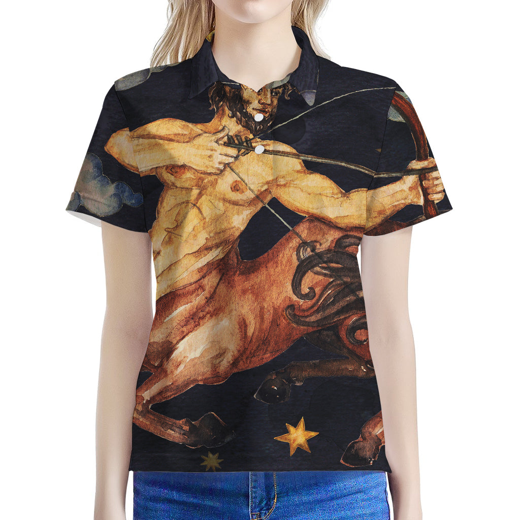 Watercolor Sagittarius Zodiac Sign Print Women's Polo Shirt