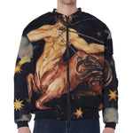 Watercolor Sagittarius Zodiac Sign Print Zip Sleeve Bomber Jacket