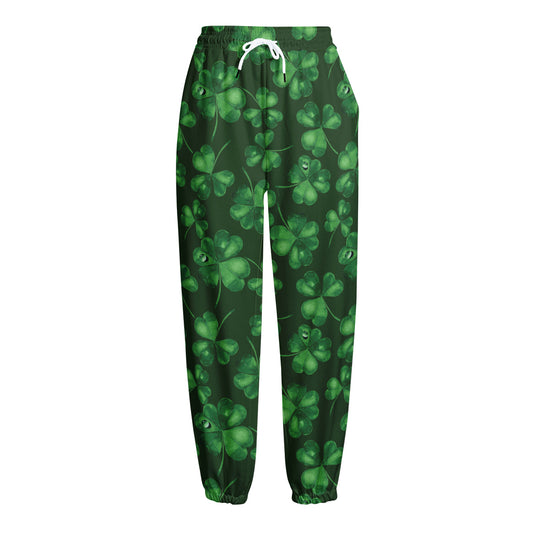 Watercolor Saint Patrick's Day Print Fleece Lined Knit Pants