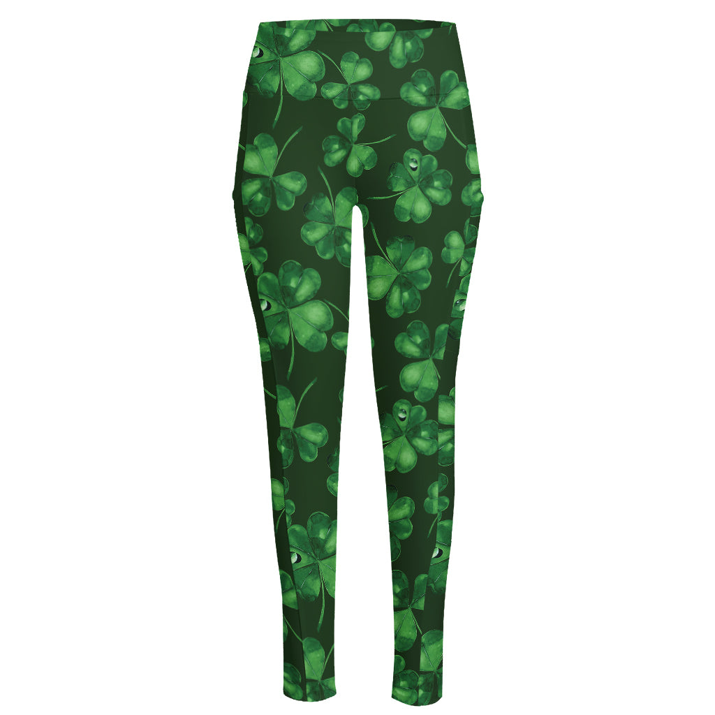 Watercolor Saint Patrick's Day Print High-Waisted Pocket Leggings