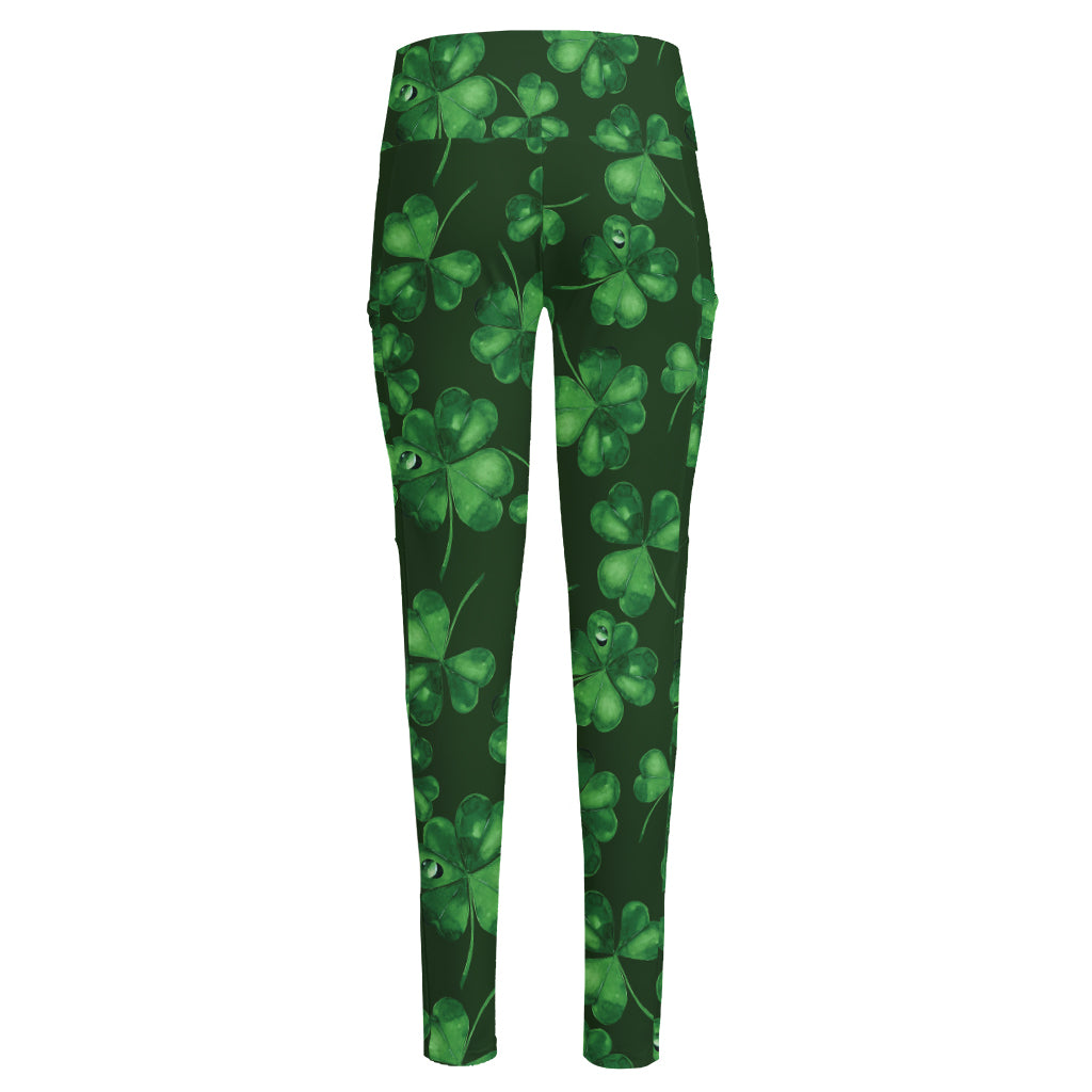 Watercolor Saint Patrick's Day Print High-Waisted Pocket Leggings