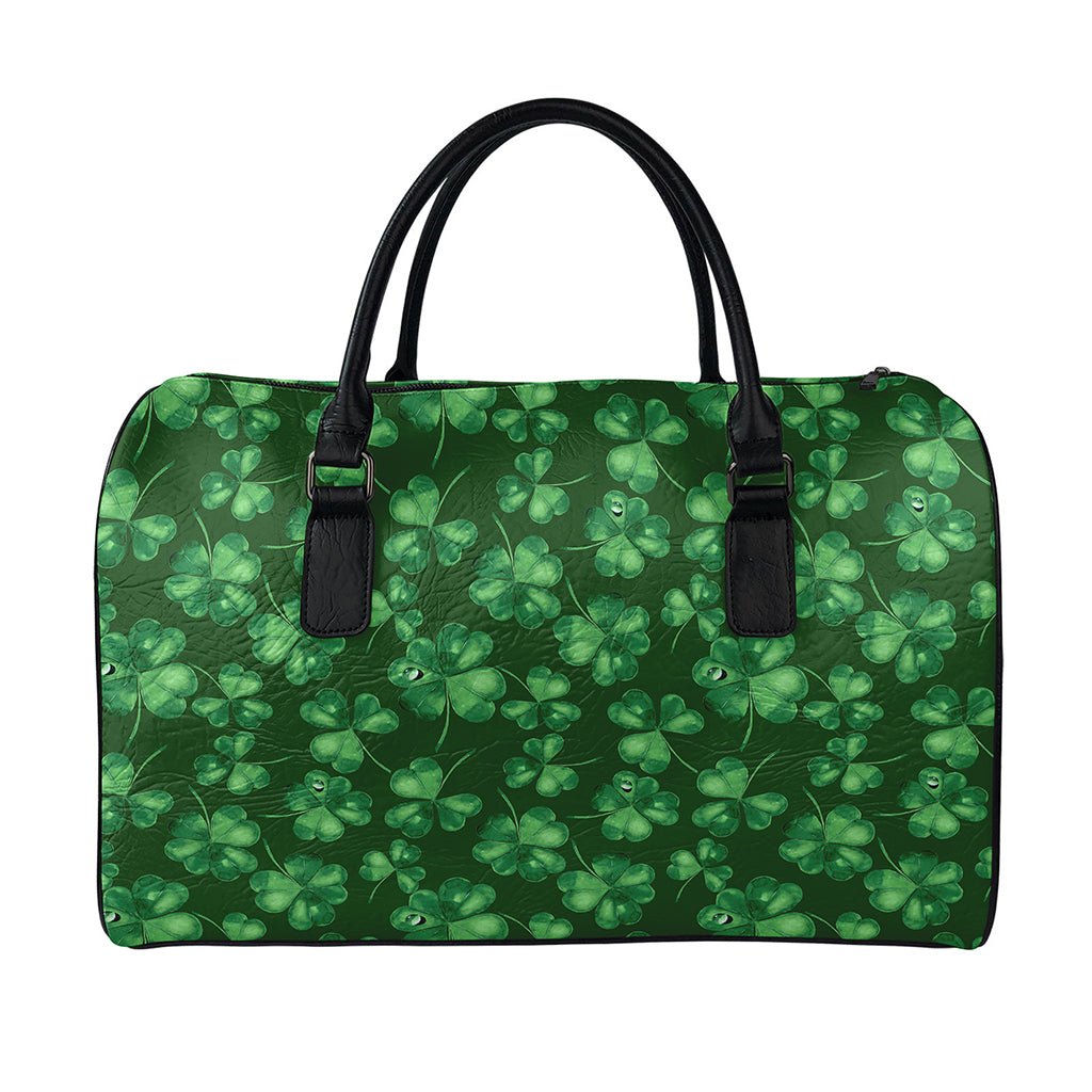 Watercolor Saint Patrick's Day Print Leather Duffle Bag