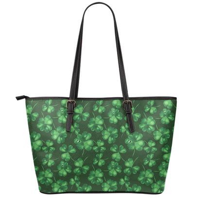 Watercolor Saint Patrick's Day Print Leather Tote Bag