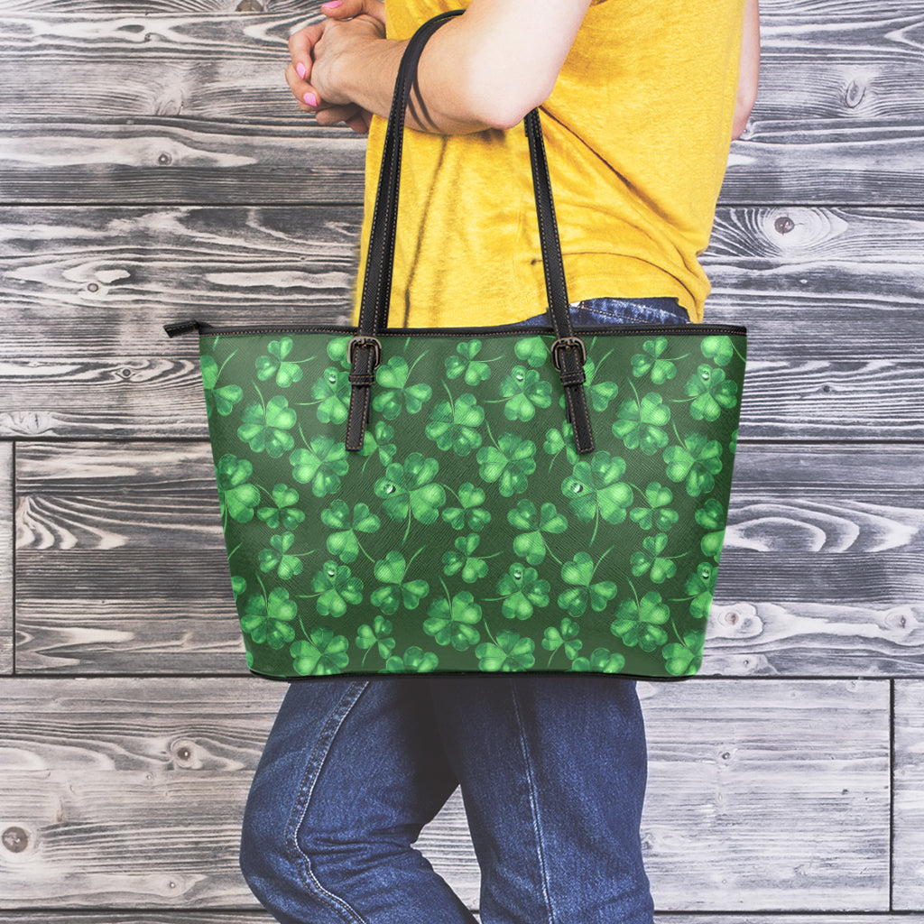 Watercolor Saint Patrick's Day Print Leather Tote Bag