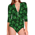 Watercolor Saint Patrick's Day Print Long Sleeve Swimsuit