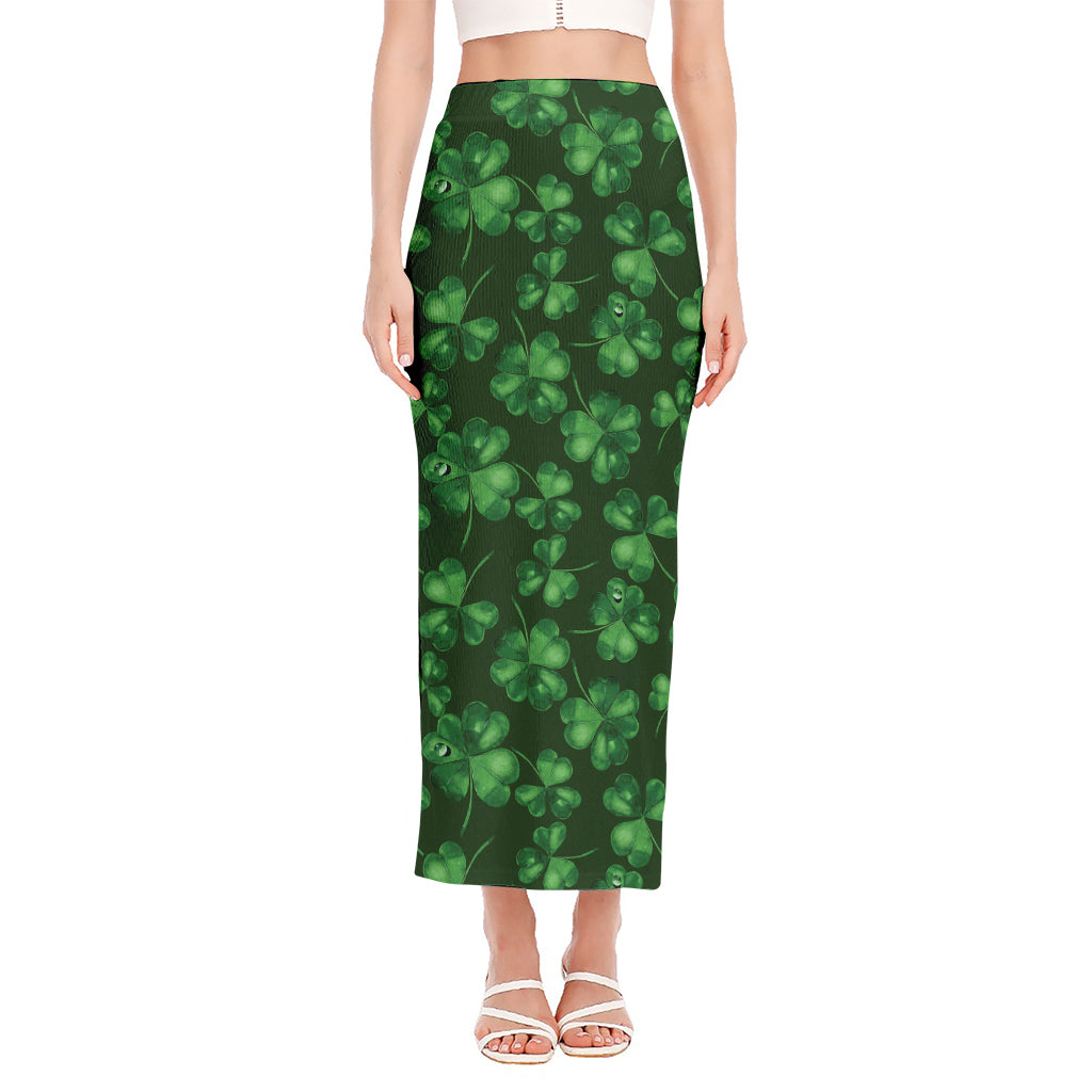 Watercolor Saint Patrick's Day Print Side Slit Maxi Skirt