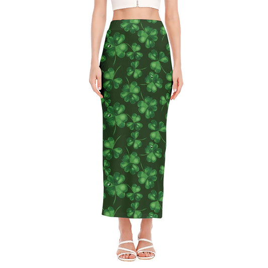 Watercolor Saint Patrick's Day Print Side Slit Maxi Skirt