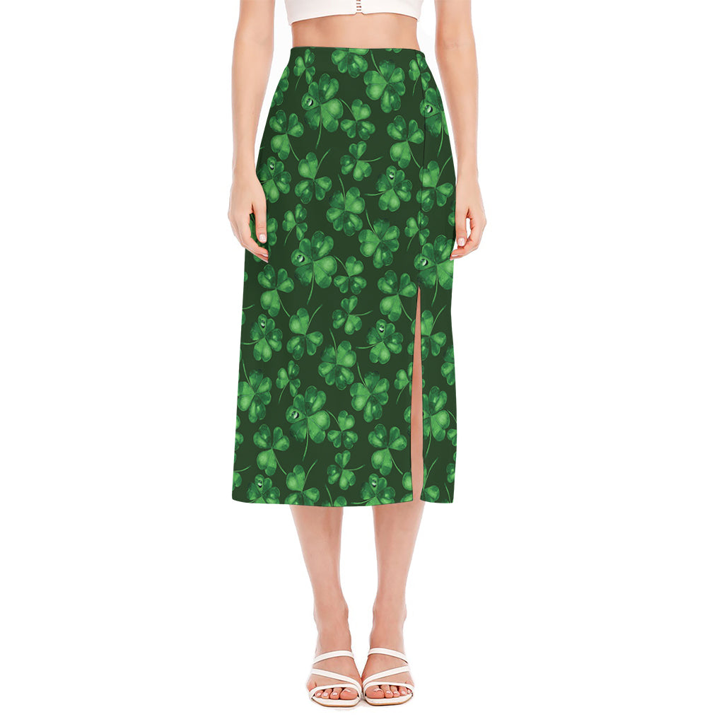 Watercolor Saint Patrick's Day Print Side Slit Midi Skirt