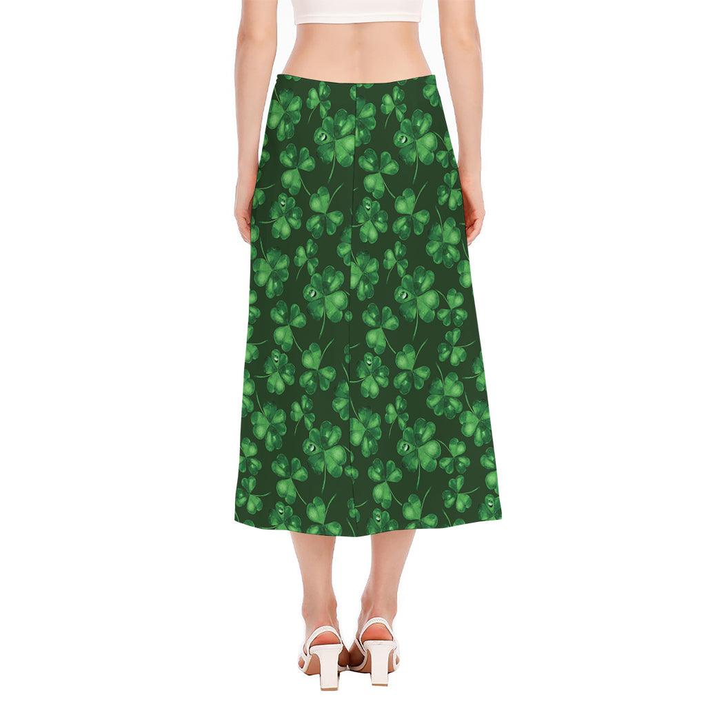Watercolor Saint Patrick's Day Print Side Slit Midi Skirt