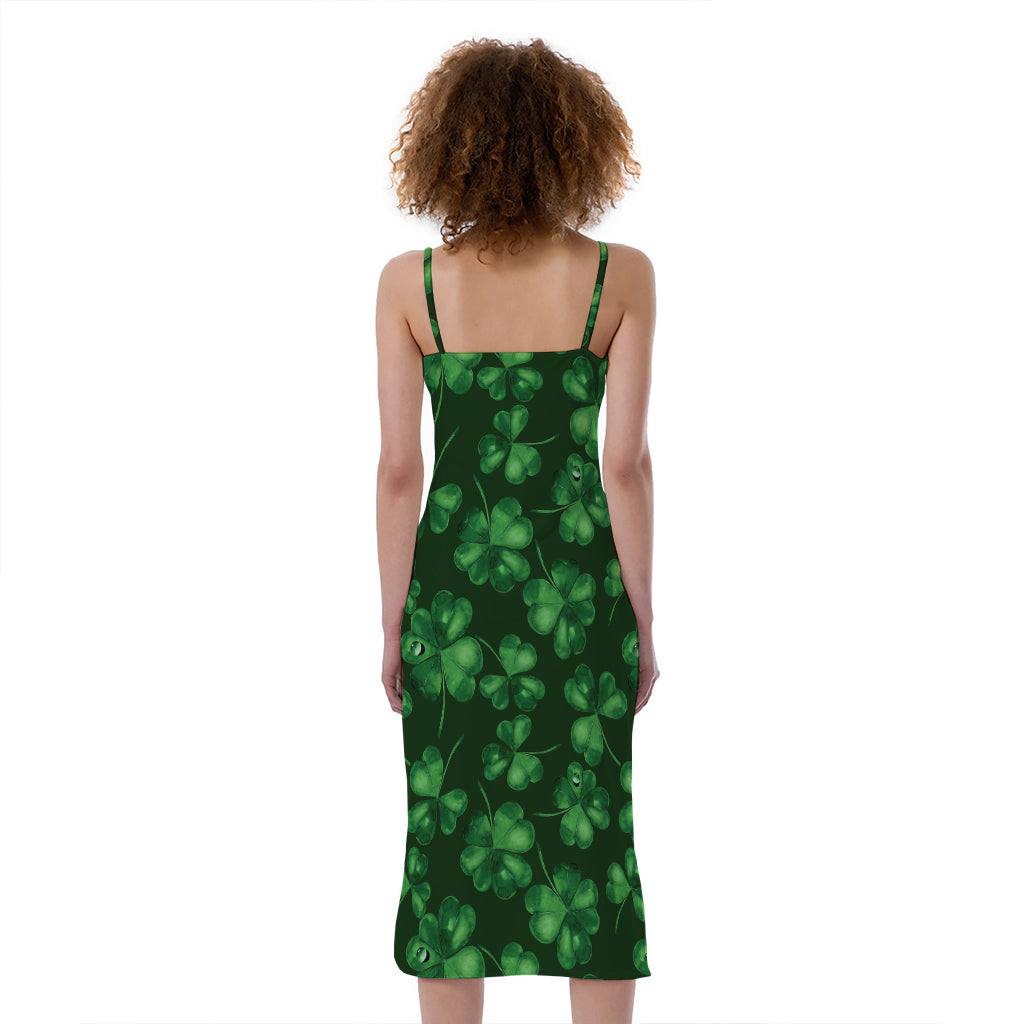 Watercolor Saint Patrick's Day Print Slim Fit Midi Cami Dress