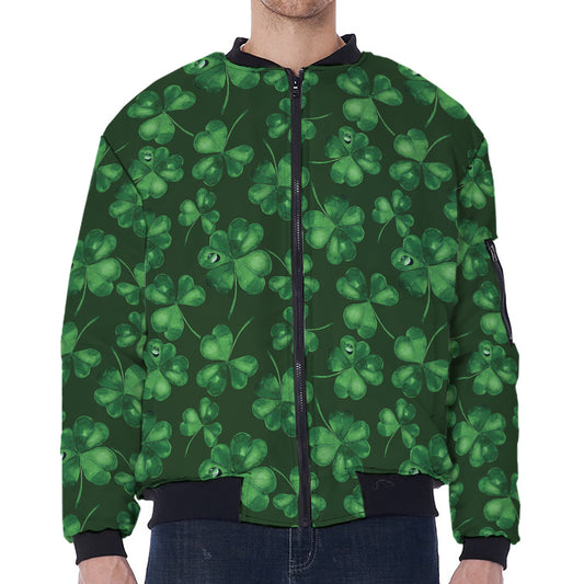 Watercolor Saint Patrick's Day Print Zip Sleeve Bomber Jacket