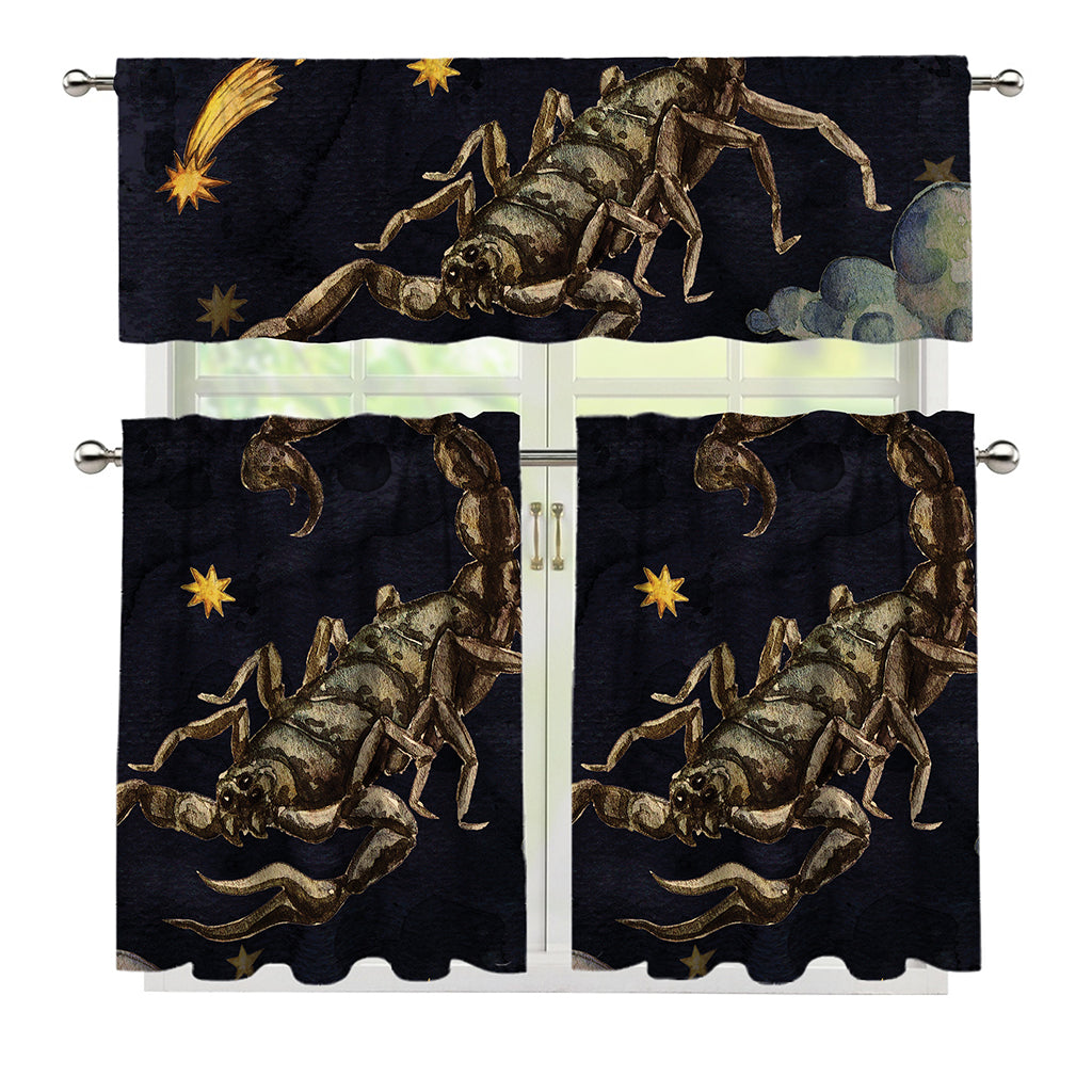 Watercolor Scorpio Zodiac Sign Print 3 Piece Kitchen Curtains