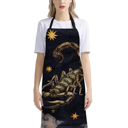 Watercolor Scorpio Zodiac Sign Print Bib Apron With Pocket