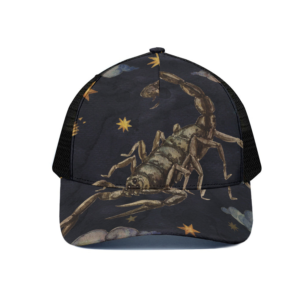 Watercolor Scorpio Zodiac Sign Print Black Mesh Trucker Cap