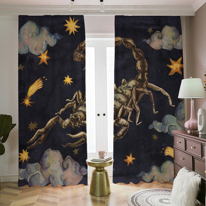 Watercolor Scorpio Zodiac Sign Print Blackout Pencil Pleat Curtains