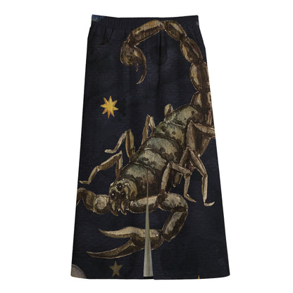 Watercolor Scorpio Zodiac Sign Print Cotton Front Slit Maxi Skirt