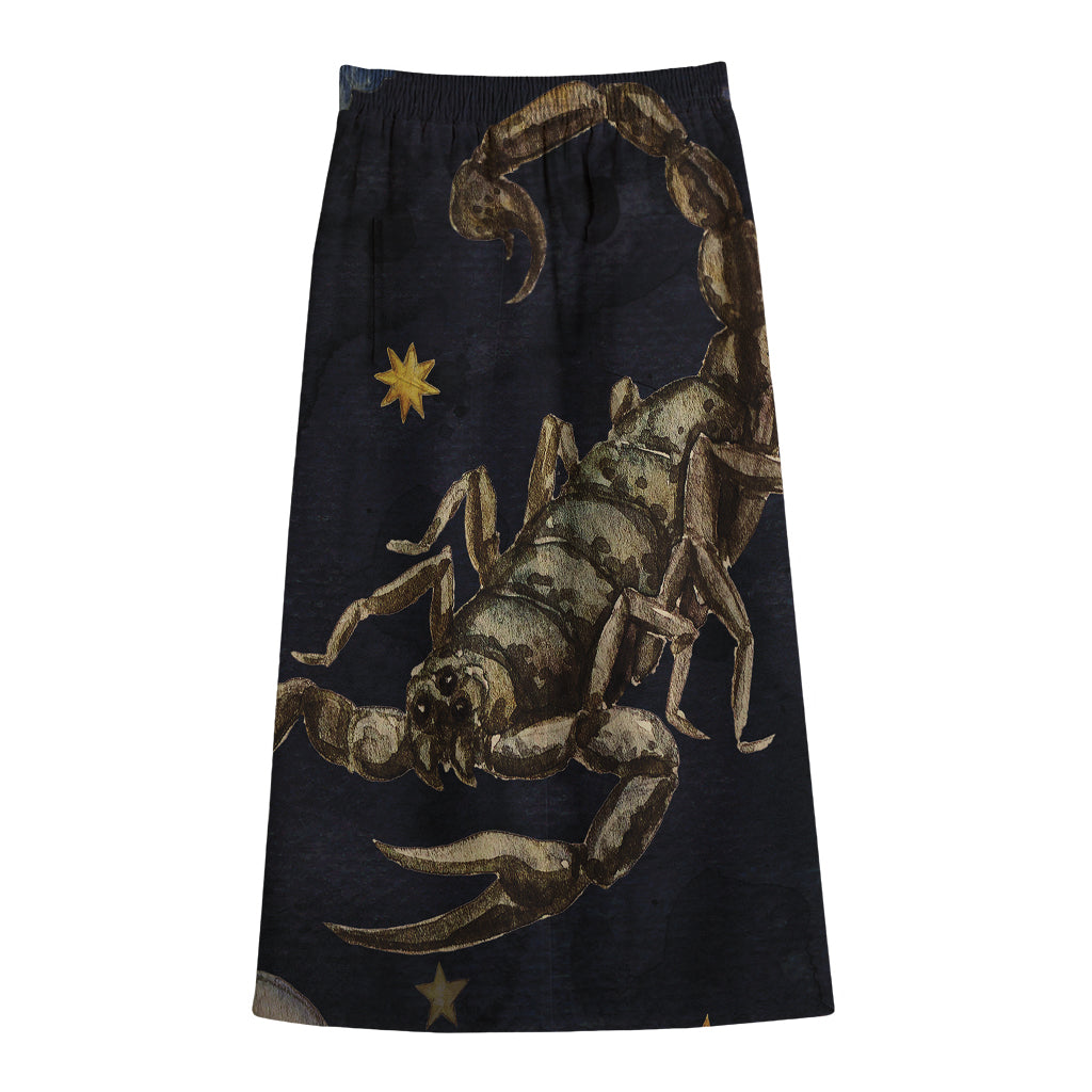 Watercolor Scorpio Zodiac Sign Print Cotton Front Slit Maxi Skirt
