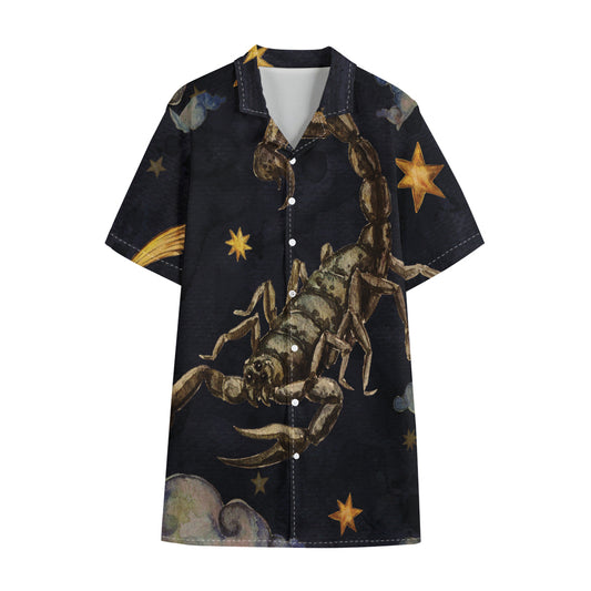 Watercolor Scorpio Zodiac Sign Print Cotton Hawaiian Shirt