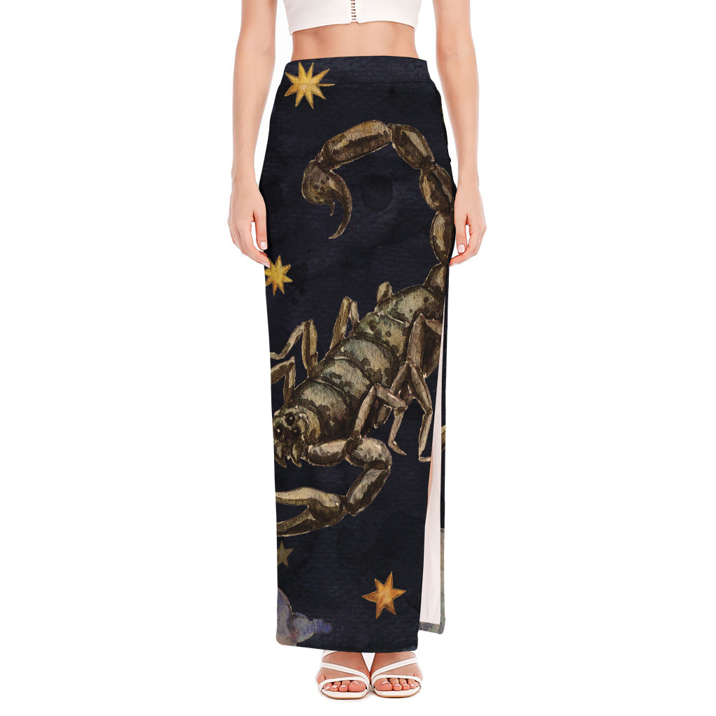 Watercolor Scorpio Zodiac Sign Print High Slit Maxi Skirt