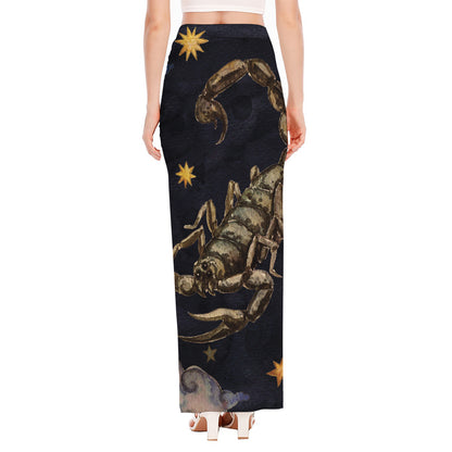 Watercolor Scorpio Zodiac Sign Print High Slit Maxi Skirt
