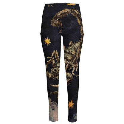 Watercolor Scorpio Zodiac Sign Print High-Waisted Pocket Leggings