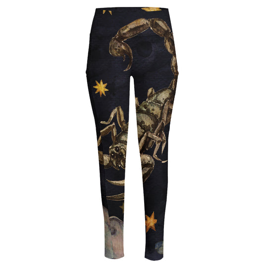 Watercolor Scorpio Zodiac Sign Print High-Waisted Pocket Leggings