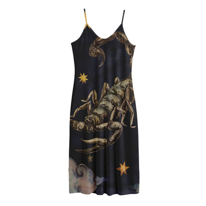 Watercolor Scorpio Zodiac Sign Print Jersey Midi Cami Dress