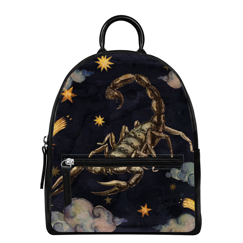 Watercolor Scorpio Zodiac Sign Print Leather Backpack