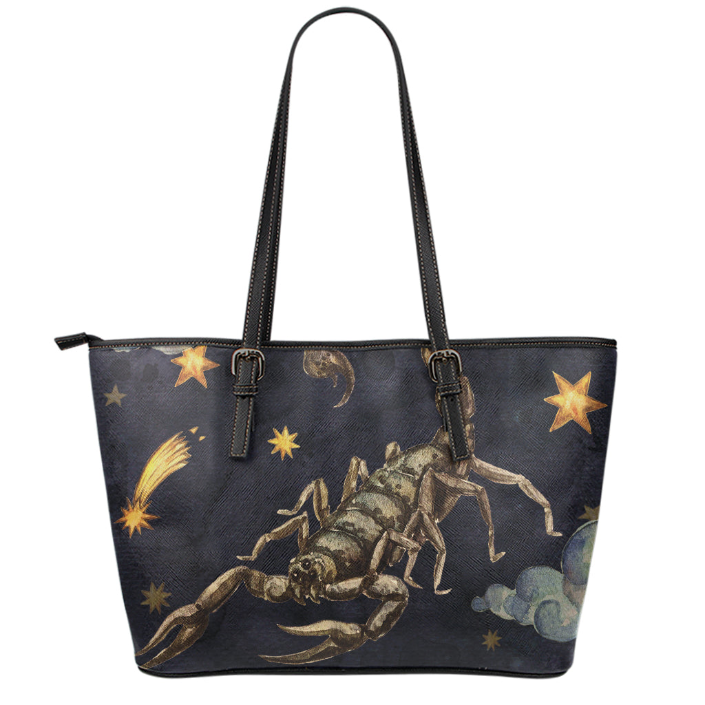 Watercolor Scorpio Zodiac Sign Print Leather Tote Bag