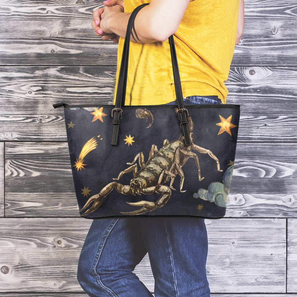 Watercolor Scorpio Zodiac Sign Print Leather Tote Bag