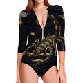 Watercolor Scorpio Zodiac Sign Print Long Sleeve Swimsuit