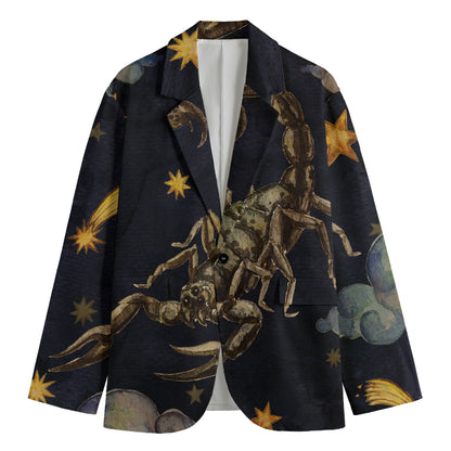 Watercolor Scorpio Zodiac Sign Print Men's Cotton Blazer